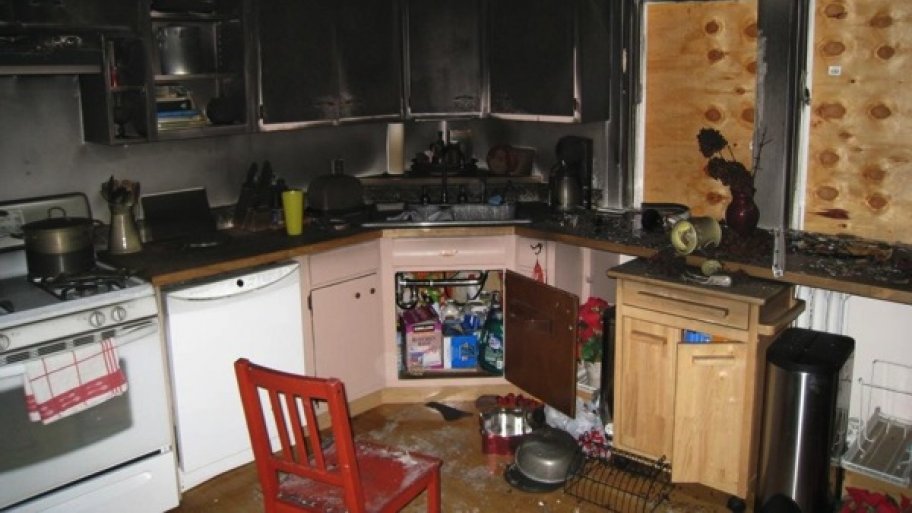 burned out kitchen